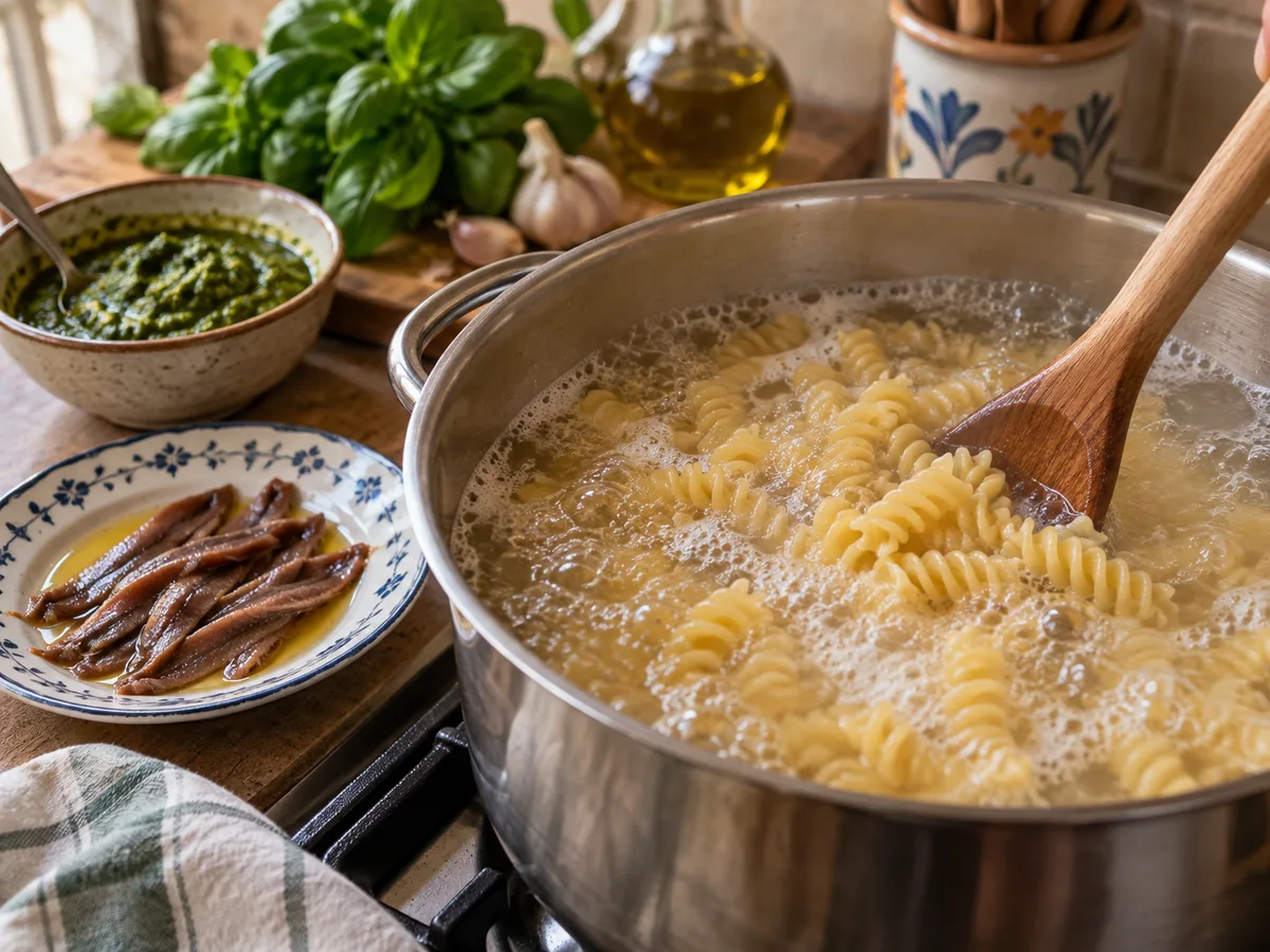 Фузилли с анчоусами и песто | Фото подпункта 10 | Viva Cucina Фузилли с анчоусами и песто: фото процесса приготовления — сварите фузилли до al dente