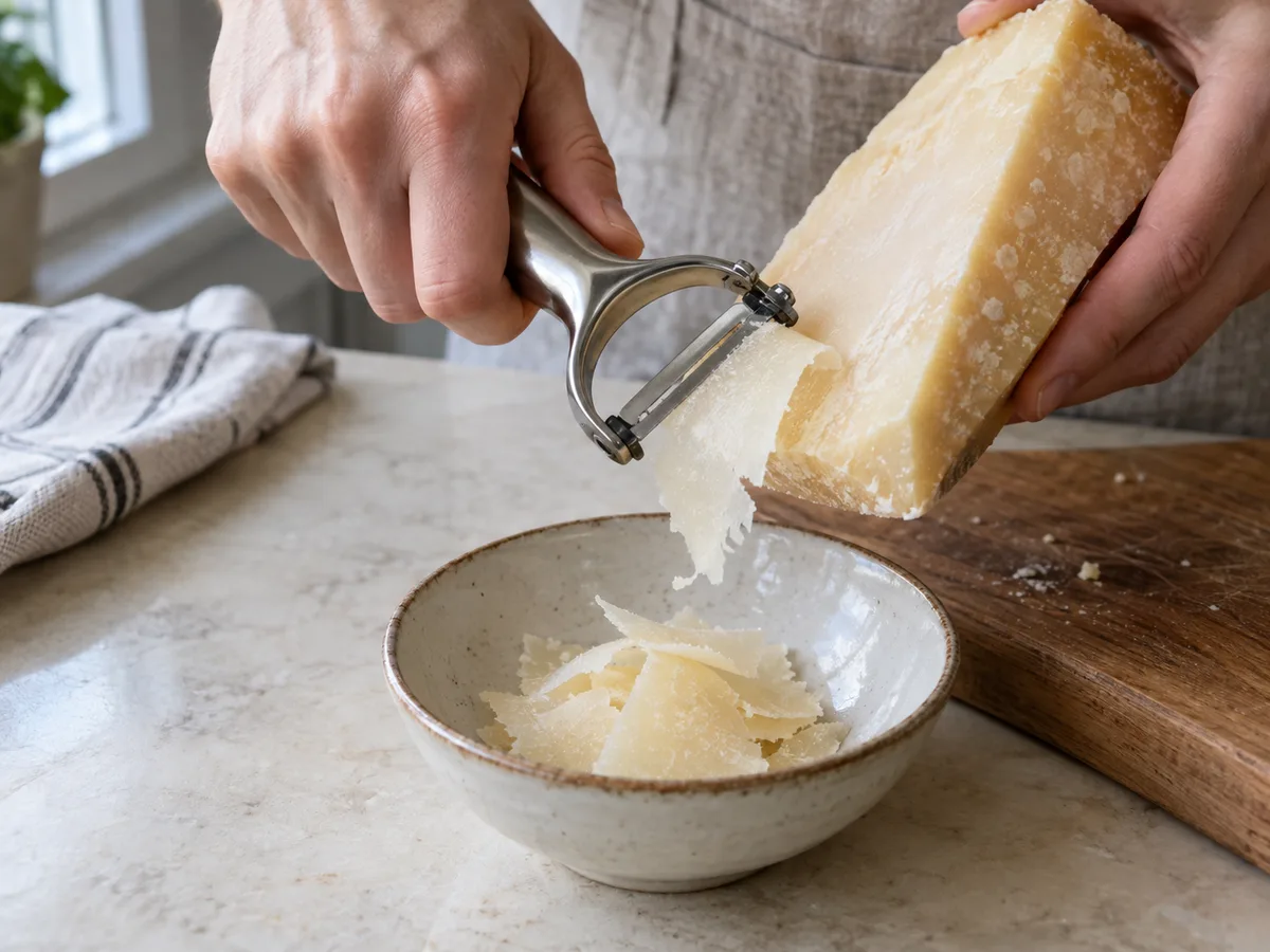 Карпаччо из говядины | Фото подпункта 5 | Viva Cucina Карпаччо из говядины: фото процесса приготовления — снимите с пармезана тонкую стружку овощечисткой