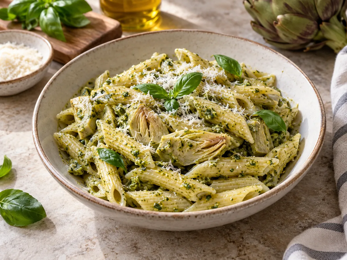 Пене с артишоками и песто | Фото подпункта 15 | Viva Cucina Пене с артишоками и песто: фото процесса приготовления — подавайте с пармезаном и базиликом
