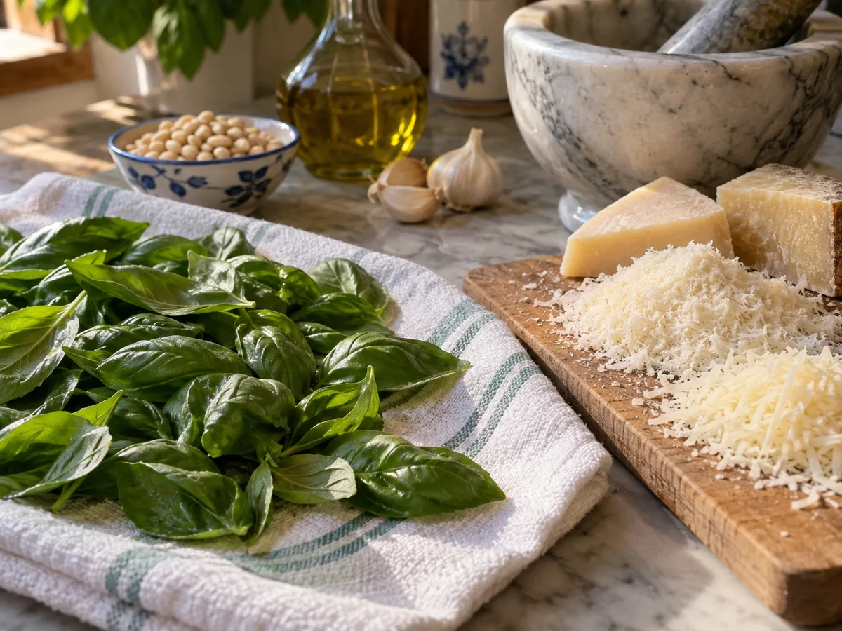 Песто из базилика | Фото подпункта 3 | Viva Cucina Песто из базилика: фото процесса приготовления — полностью обсушите листья и натрите оба сыра