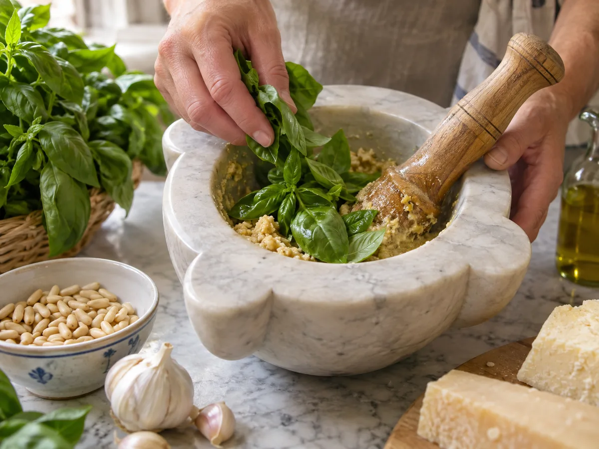 Песто из базилика | Фото подпункта 7 | Viva Cucina Песто из базилика: фото процесса приготовления — добавляйте обсушенные листья небольшими порциями