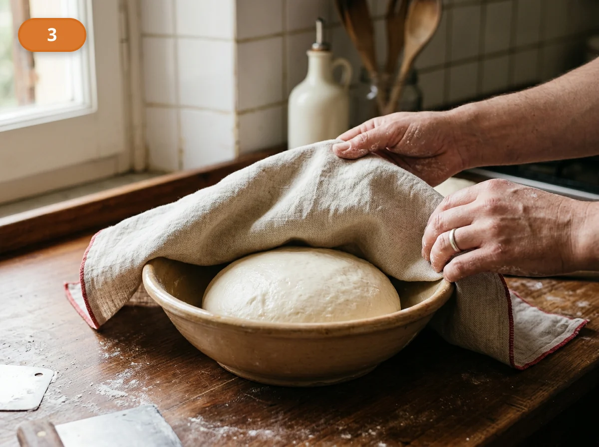 Пицца Маргарита: фото процесса приготовления — соберите тесто в шар, переложите в миску и накройте, чтобы оно спокойно начало подъём
