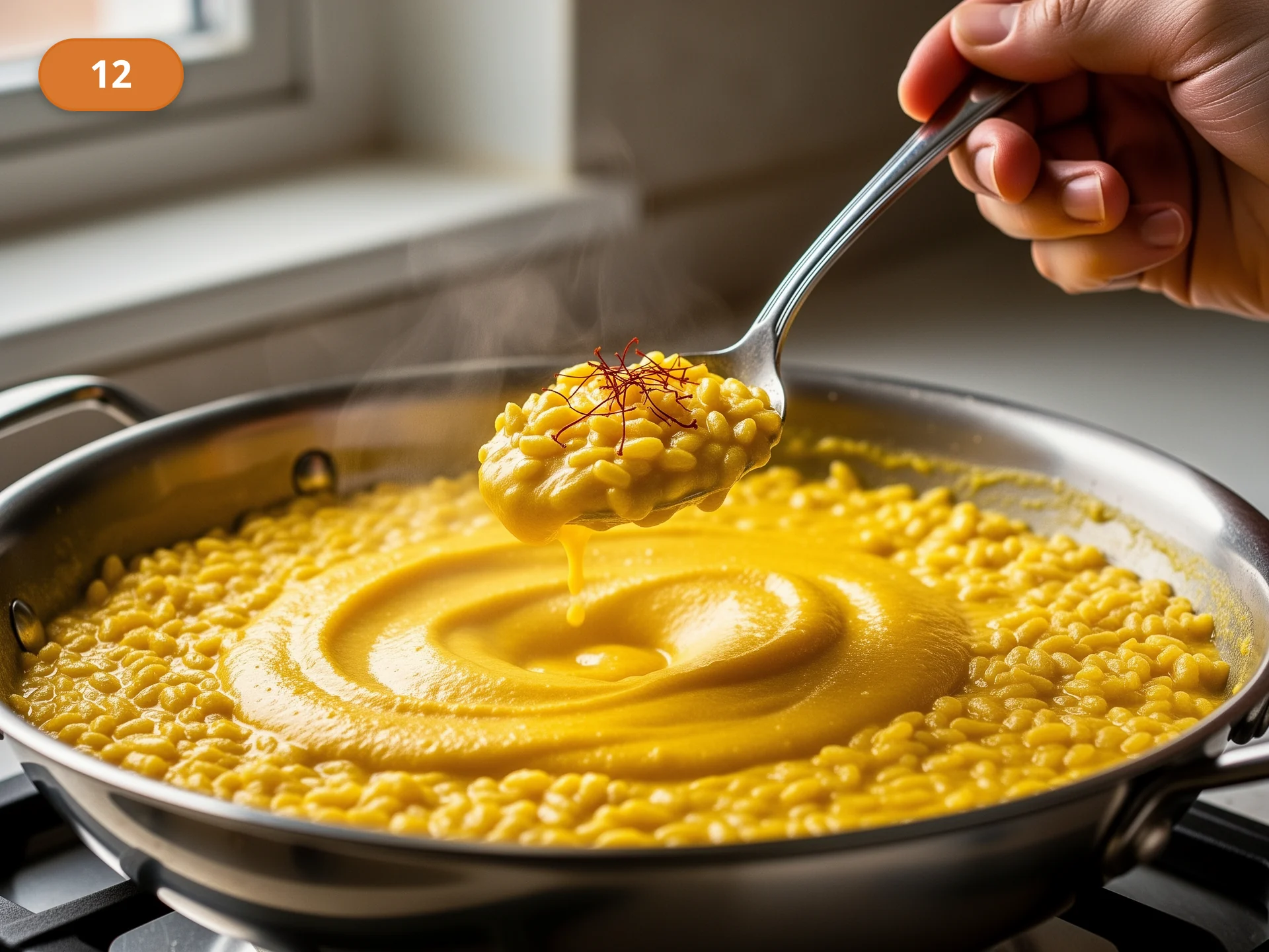 Ризотто по-милански: фото процесса приготовления — попробуйте рис: зёрна должны быть почти готовы, но сохранять лёгкую упругость в центре, а масса должна идти широкой волной