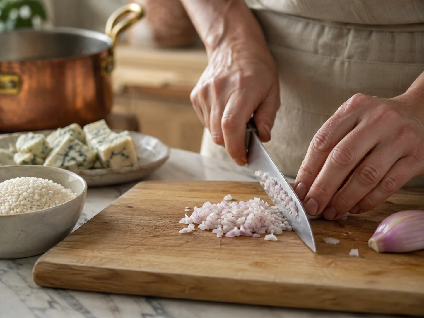 Ризотто с горгонзолой | Фото подпункта 2 | Viva Cucina Ризотто с горгонзолой: фото процесса приготовления — проверьте свежесть и состояние основных продуктов: уберите лишнюю влагу, грубые части и всё, что может испортить текстуру
