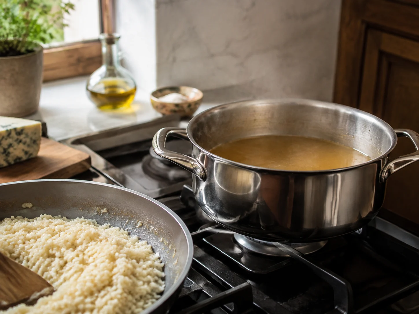 Ризотто с горгонзолой | Фото подпункта 3 | Viva Cucina Ризотто с горгонзолой: фото процесса приготовления — нарежьте, отмерьте и подготовьте ингредиенты для первого активного этапа, чтобы дальше работать без пауз