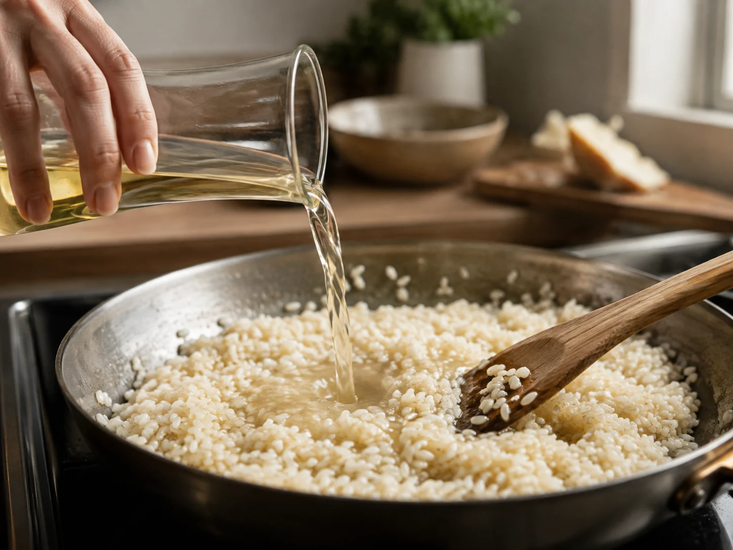 Ризотто с горгонзолой | Фото подпункта 7 | Viva Cucina Ризотто с горгонзолой: фото процесса приготовления — выполните основной шаг "прожарить рис", не торопясь и сохраняя контроль над текстурой