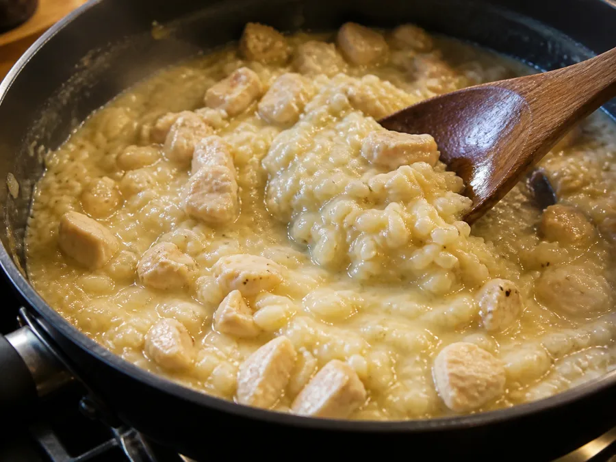 Ризотто с курицей | Фото подпункта 12 | Viva Cucina Ризотто с курицей: фото процесса приготовления — доведите блюдо до единой сочной текстуры, не перегревая нежные ингредиенты