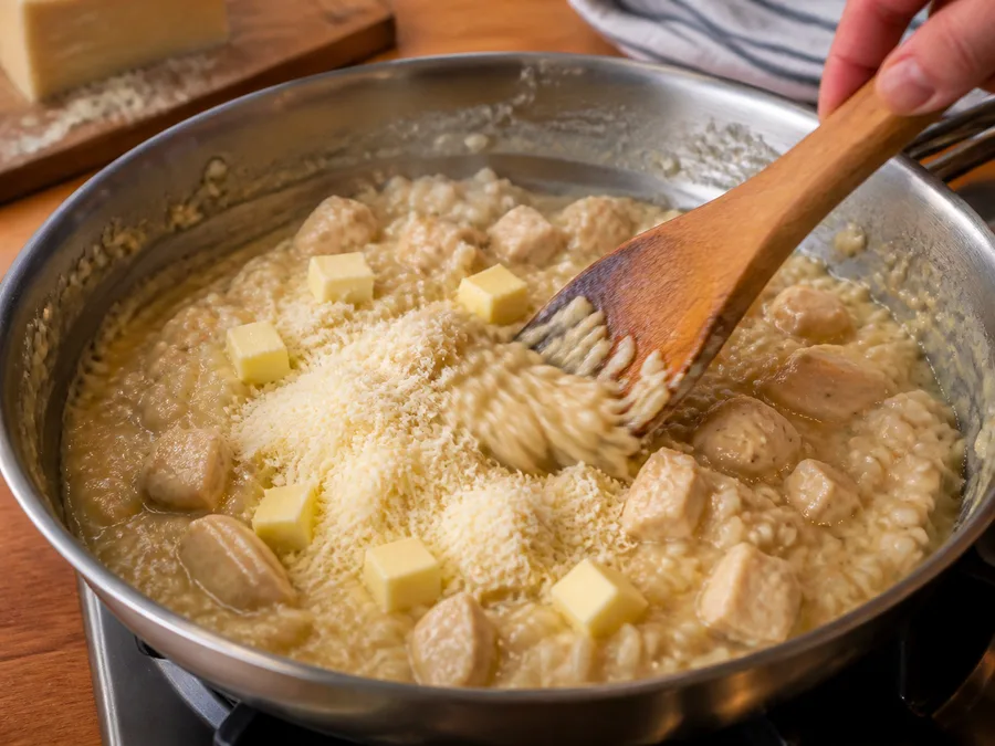 Ризотто с курицей | Фото подпункта 13 | Viva Cucina Ризотто с курицей: фото процесса приготовления — доведите блюдо до финальной текстуры и снимите с огня или достаньте из духовки вовремя