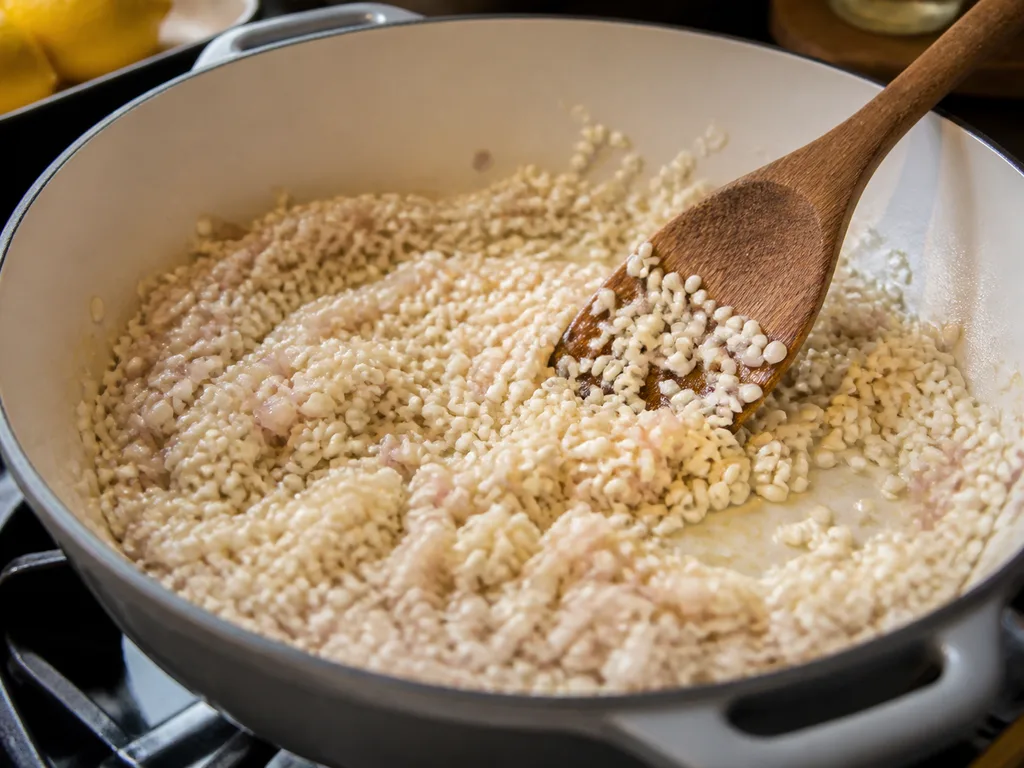 Ризотто с лимоном | Фото подпункта 5 | Viva Cucina Ризотто с лимоном: фото процесса приготовления — готовьте главный компонент этого этапа на умеренном огне, добиваясь вкуса, но не пересушивая его