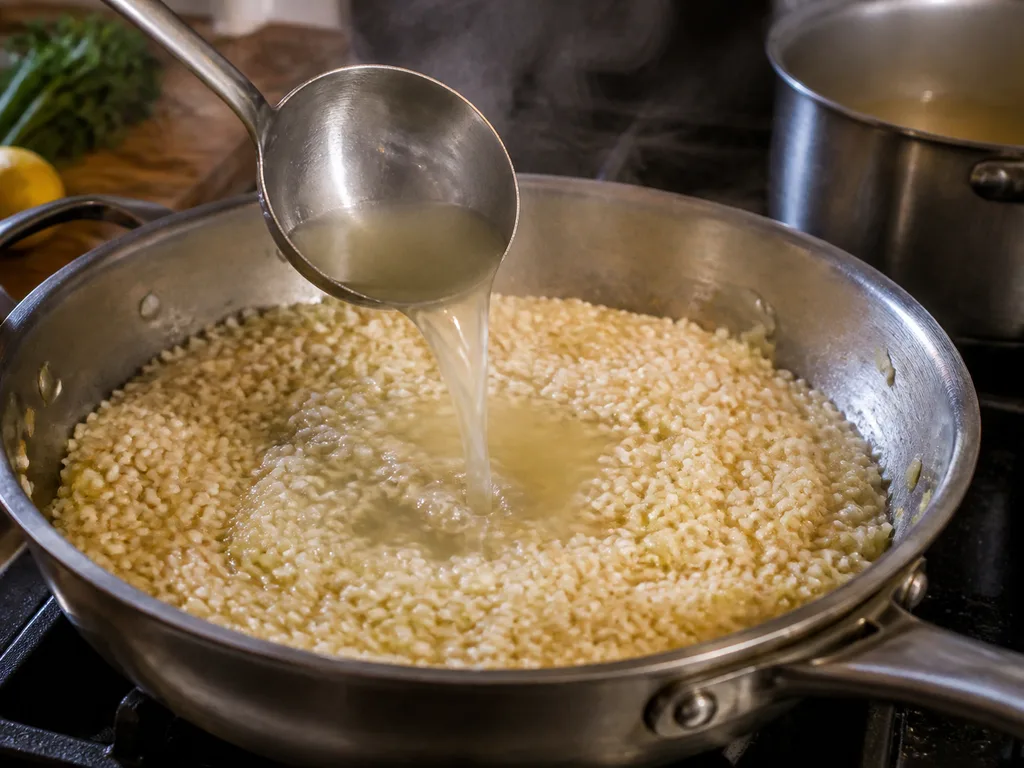Ризотто с лимоном | Фото подпункта 7 | Viva Cucina Ризотто с лимоном: фото процесса приготовления — выполните основной шаг "прожарить рис", не торопясь и сохраняя контроль над текстурой