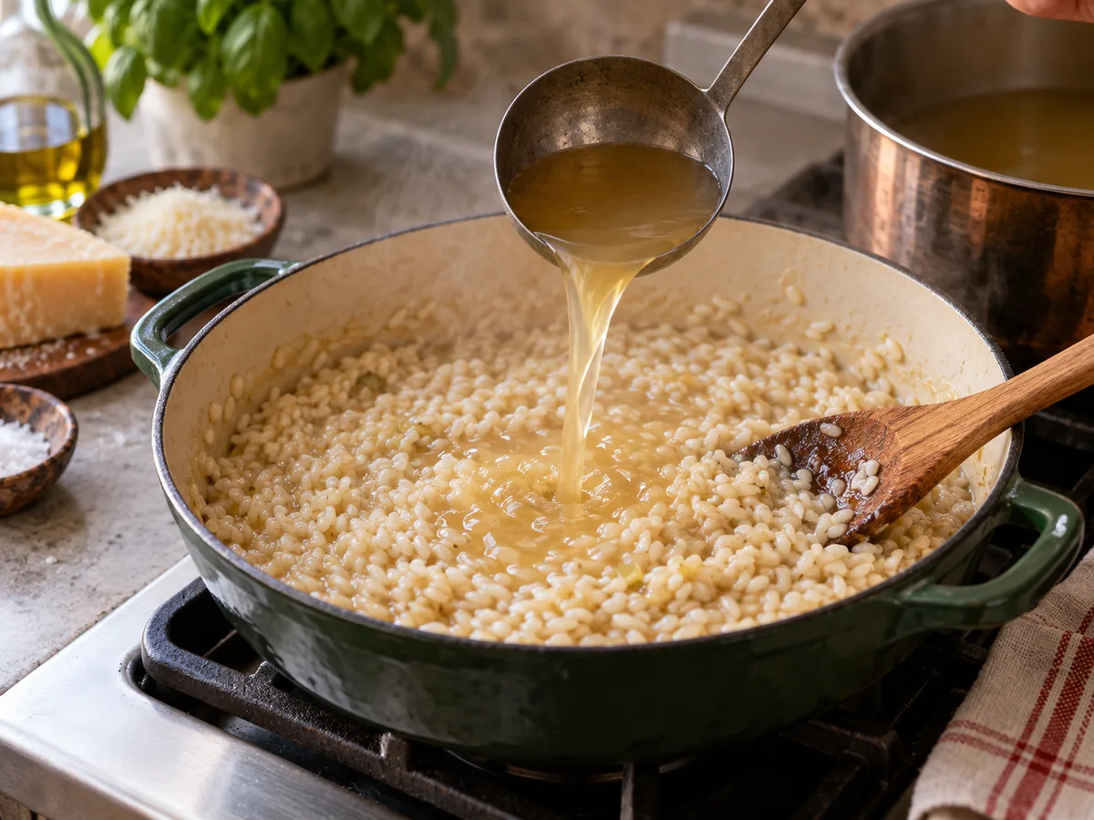 Ризотто с помидорами и базиликом | Фото подпункта 11 | Viva Cucina Ризотто с помидорами и базиликом: фото процесса приготовления — продолжайте вводить бульон небольшими порциями