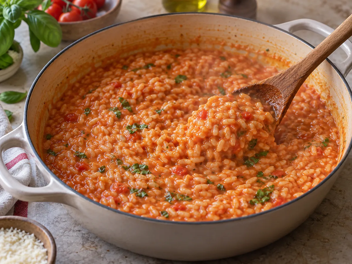 Ризотто с помидорами и базиликом | Фото подпункта 12 | Viva Cucina Ризотто с помидорами и базиликом: фото процесса приготовления — доведите рис до al dente и текучей консистенции