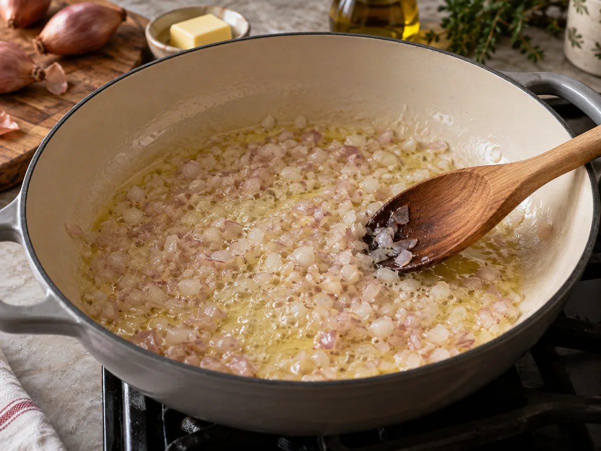 Ризотто с помидорами и базиликом | Фото подпункта 6 | Viva Cucina Ризотто с помидорами и базиликом: фото процесса приготовления — потомите шалот в масле до прозрачности