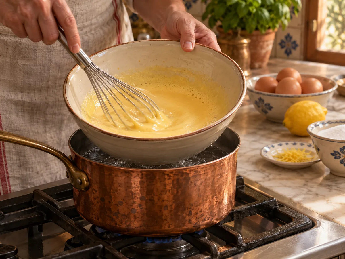 Сабайон | Фото подпункта 9 | Viva Cucina Сабайон: фото процесса приготовления — поставьте миску над слабо кипящей водой, не касаясь её дном