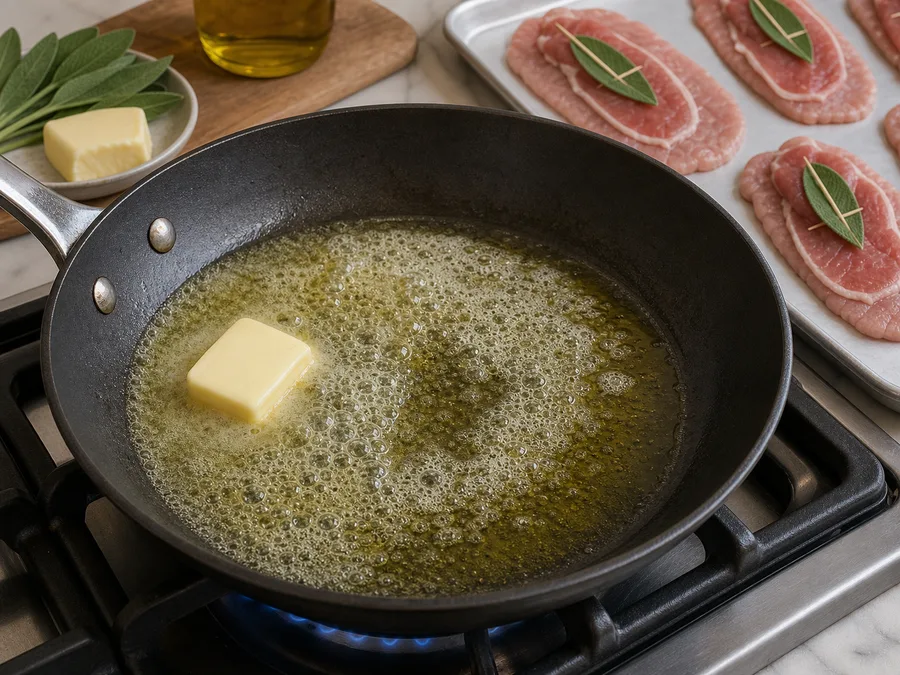 Сальтимбокка | Фото подпункта 7 | Viva Cucina Сальтимбокка: фото процесса приготовления — выполните основной шаг "собрать основу соуса", не торопясь и сохраняя контроль над текстурой