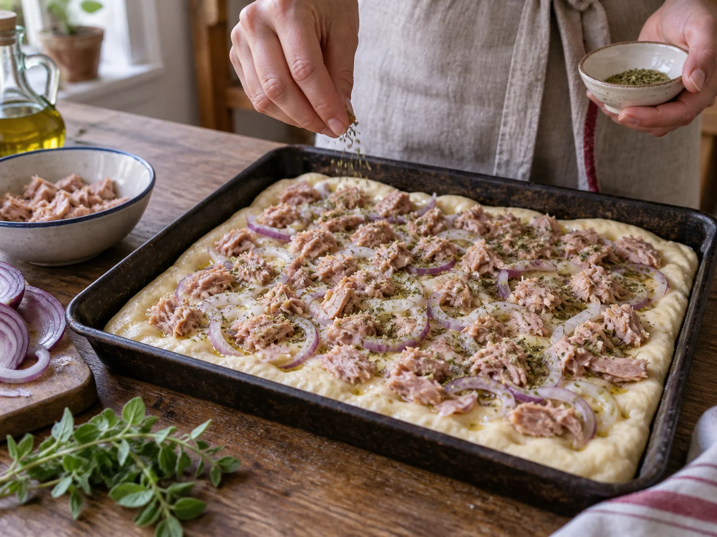 Скьяччата с начинкой: тунец и лук | Фото подпункта 11 | Viva Cucina Скьяччата с начинкой: тунец и лук: фото процесса приготовления — оставьте края чистыми, если блюду нужен бортик, шов или аккуратная корочка