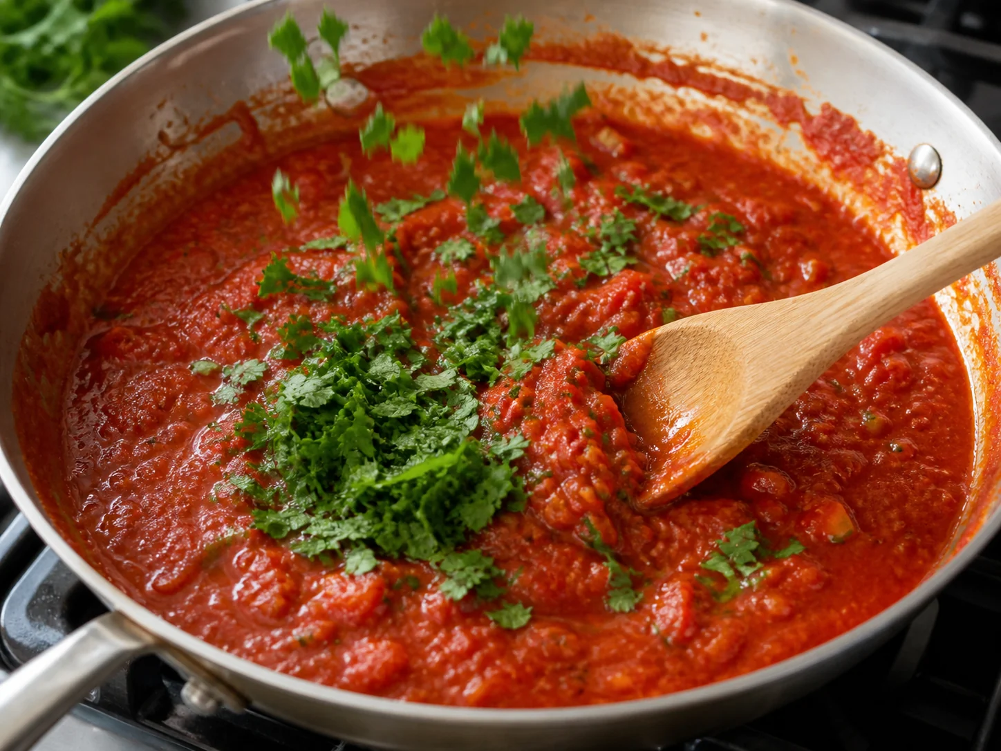 Соус Аррабиата | Фото подпункта 12 | Viva Cucina Соус Аррабиата: фото процесса приготовления — снимите сковороду с активного огня и вмешайте мелко нарезанную петрушку