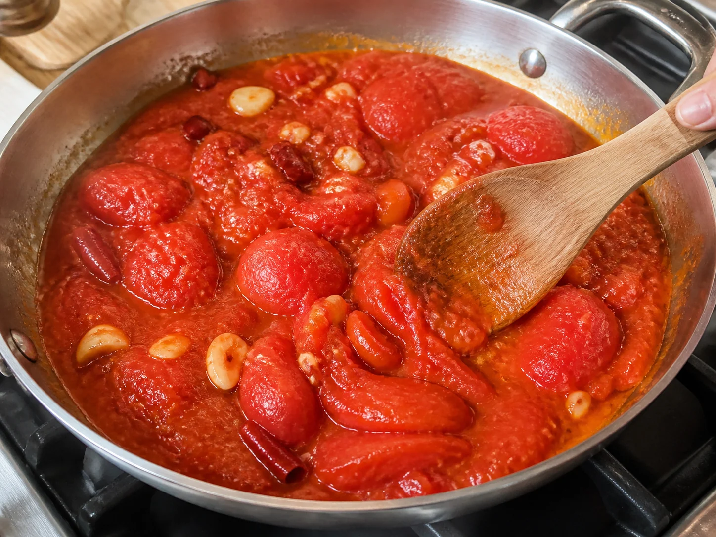 Соус Аррабиата | Фото подпункта 8 | Viva Cucina Соус Аррабиата: фото процесса приготовления — раздавите томаты деревянной ложкой на небольшие неровные кусочки