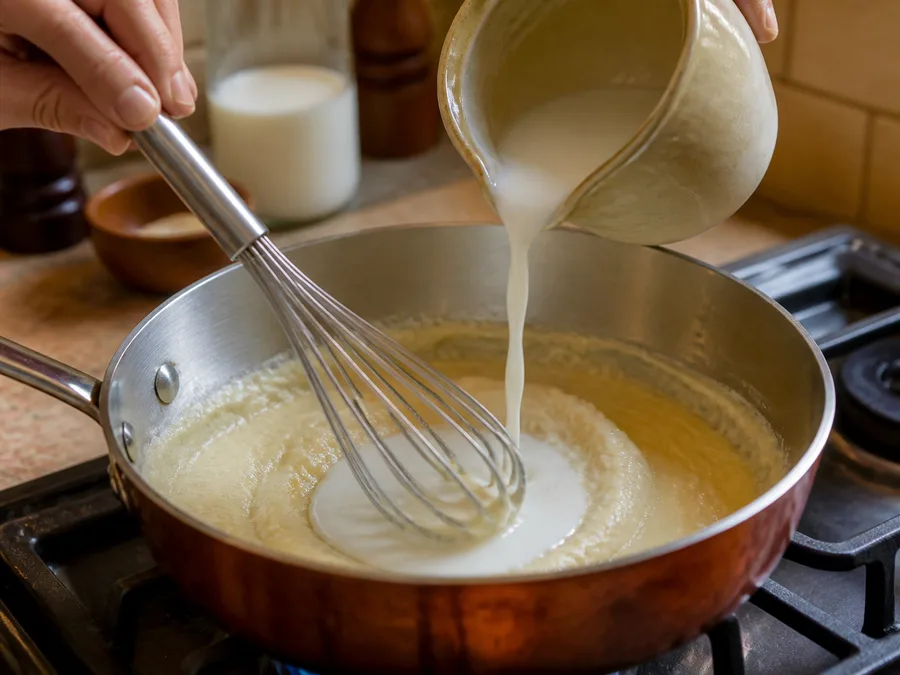 Соус бешамель | Фото подпункта 7 | Viva Cucina Соус бешамель: фото процесса приготовления — соедините базовые ингредиенты и доведите смесь до спокойного кипения или ровного прогрева