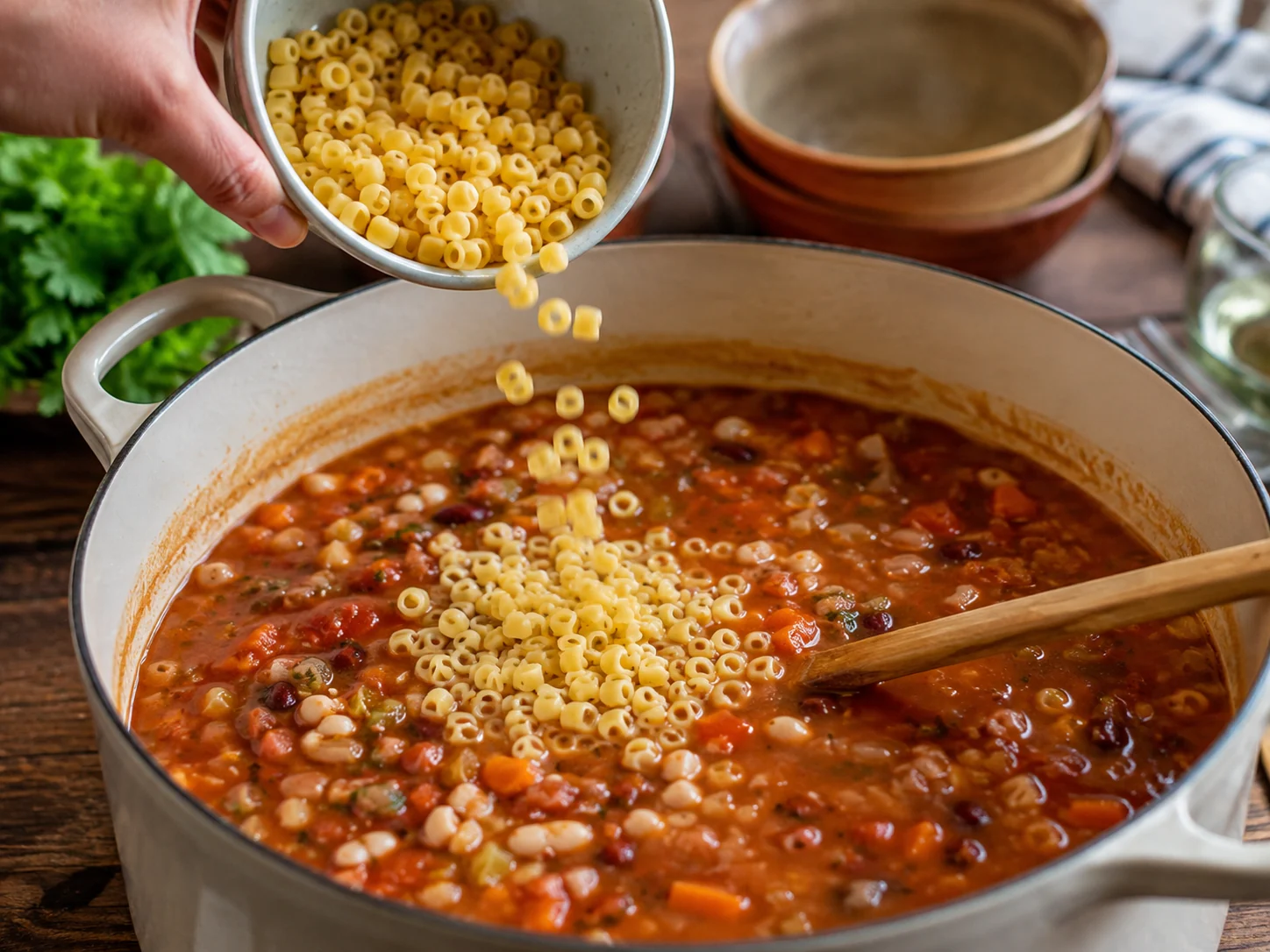 Суп с пастой и фасолью (Pasta e fagioli) | Фото подпункта 11 | Viva Cucina Суп с пастой и фасолью (Pasta e fagioli): фото процесса приготовления — следите, чтобы крупные кусочки сохранили форму, а соус или соки распределились равномерно
