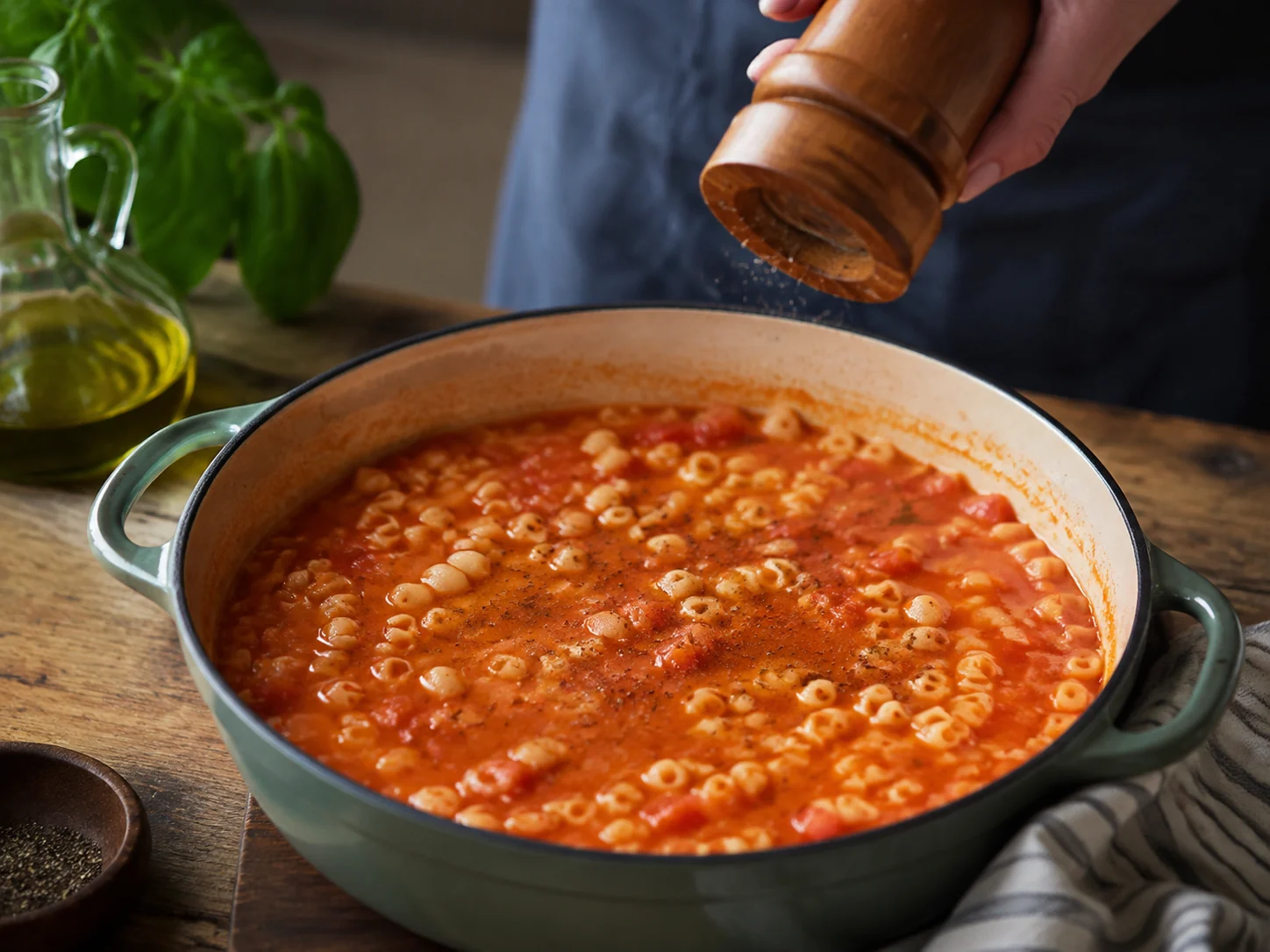 Суп с пастой и фасолью (Pasta e fagioli) | Фото подпункта 13 | Viva Cucina Суп с пастой и фасолью (Pasta e fagioli): фото процесса приготовления — доведите блюдо до финальной текстуры и снимите с огня или достаньте из духовки вовремя