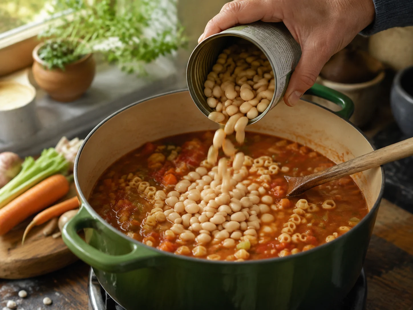 Суп с пастой и фасолью (Pasta e fagioli) | Фото подпункта 6 | Viva Cucina Суп с пастой и фасолью (Pasta e fagioli): фото процесса приготовления — остановитесь, когда основа стала выразительной, но ещё не потеряла сочность и чистую текстуру