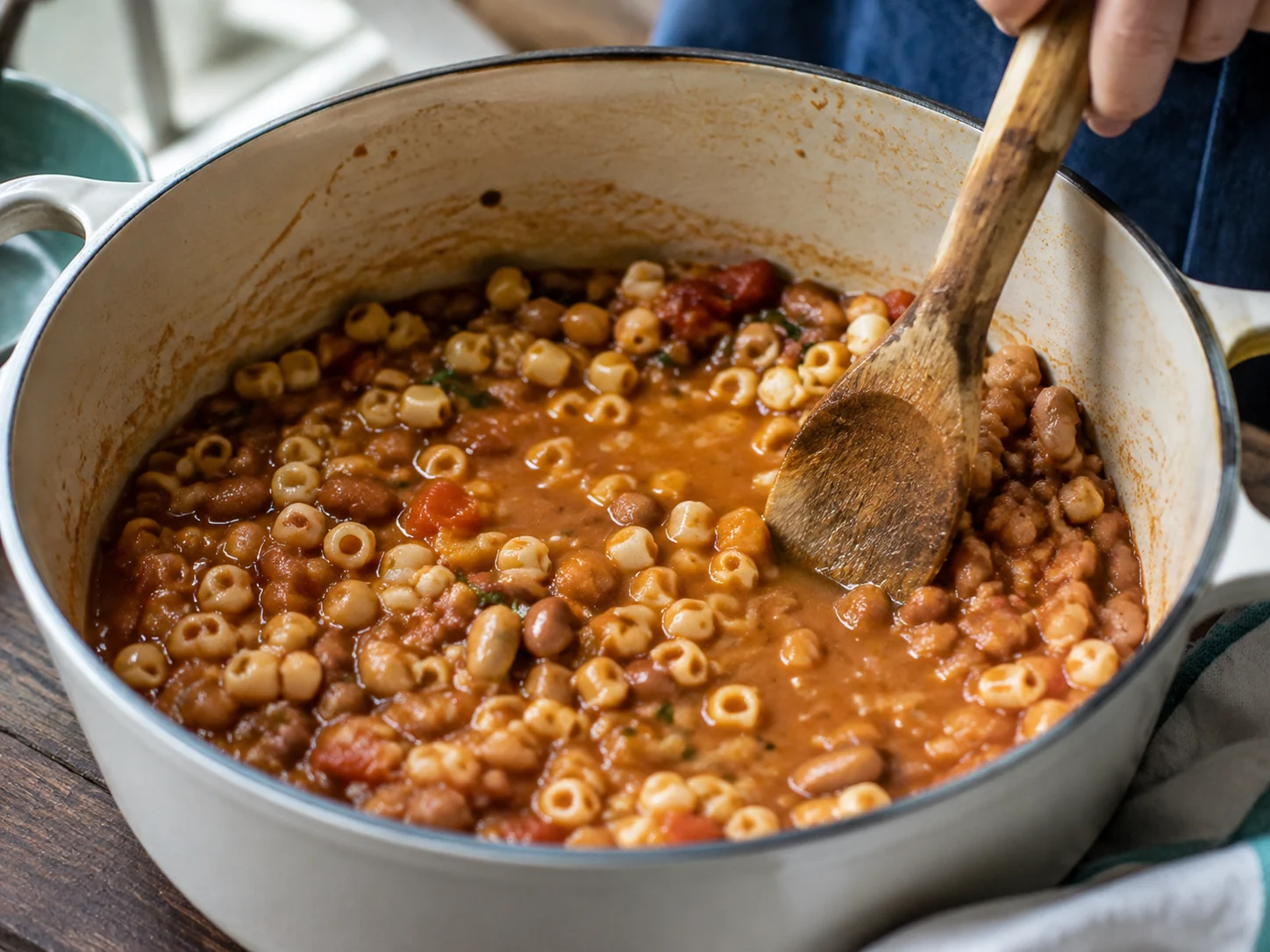 Суп с пастой и фасолью (Pasta e fagioli) | Фото подпункта 9 | Viva Cucina Суп с пастой и фасолью (Pasta e fagioli): фото процесса приготовления — попробуйте основу и аккуратно настройте соль, кислоту или специи перед финальным этапом