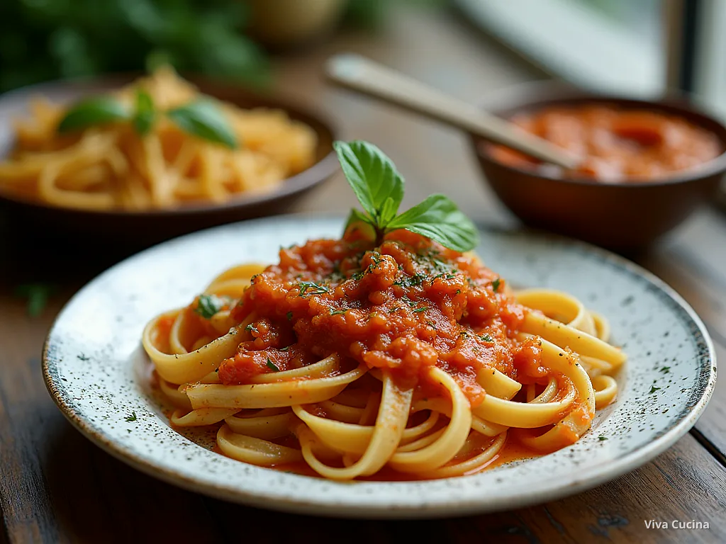 Фузилли с фрикадельками и томатно-базиликовым соусом — готовое блюдо из категории «Паста» на сайте Viva Cucina