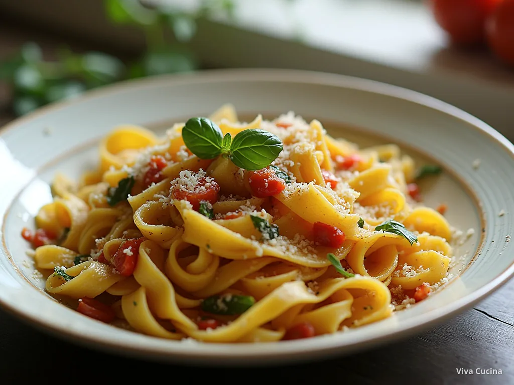 Паппарделле с креветками и соусом из запечённых перцев — готовое блюдо из категории «Паста» на сайте Viva Cucina