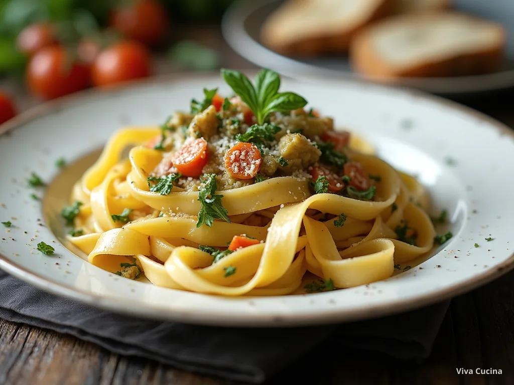 Паппарделле с нутом и соусом из запечённых перцев — готовое блюдо из категории «Паста» на сайте Viva Cucina