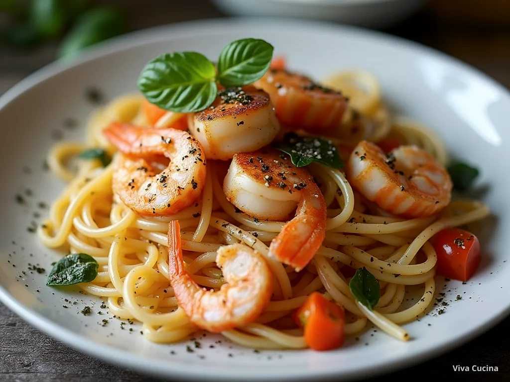 Паста с креветками и чесноком — готовое блюдо из категории «Рыба/Морепродукты» на сайте Viva Cucina