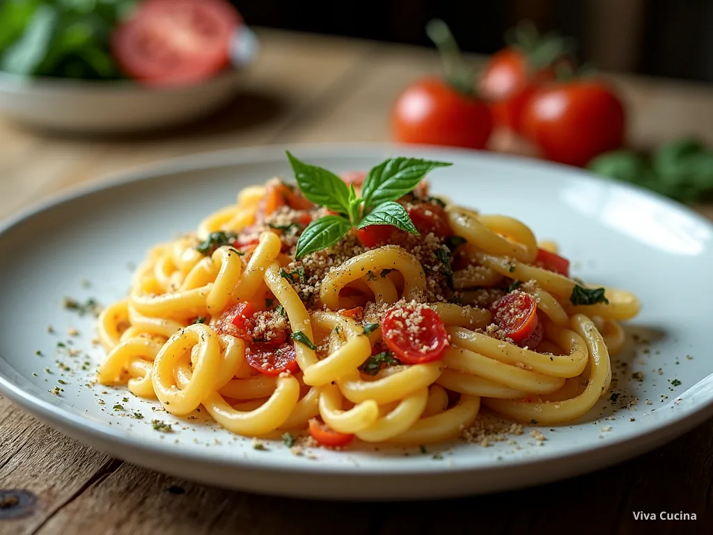 Пене с тунцом и соусом из запечённых перцев — готовое блюдо из категории «Паста» на сайте Viva Cucina