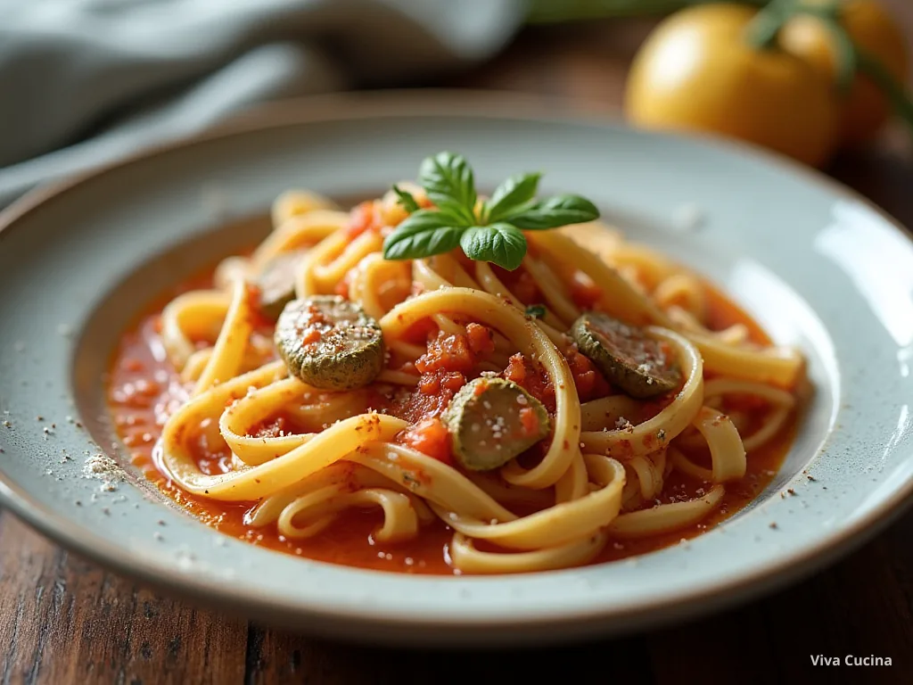 Ригатони с тунцом и томатно-базиликовым соусом — готовое блюдо из категории «Паста» на сайте Viva Cucina