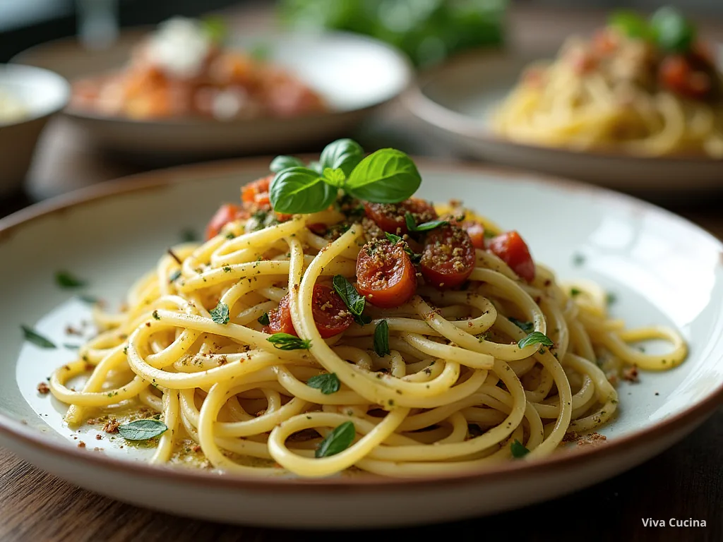 Спагетти с колбаской и песто — готовое блюдо из категории «Паста» на сайте Viva Cucina