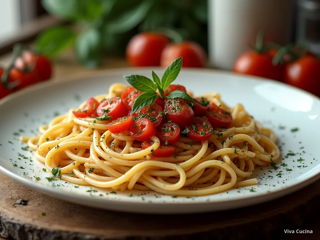 Спагетти с томатом и сливочно-грибным соусом — готовое блюдо из категории «Паста» на сайте Viva Cucina